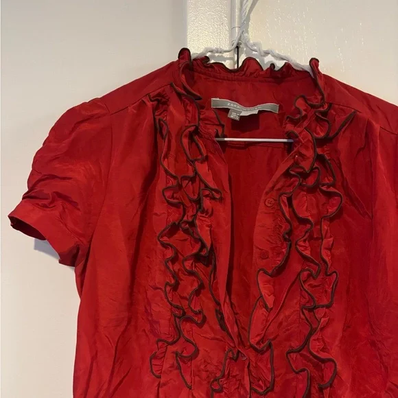 ZARA Red Silk Ruffled Blouse - Picture 3 of 4
